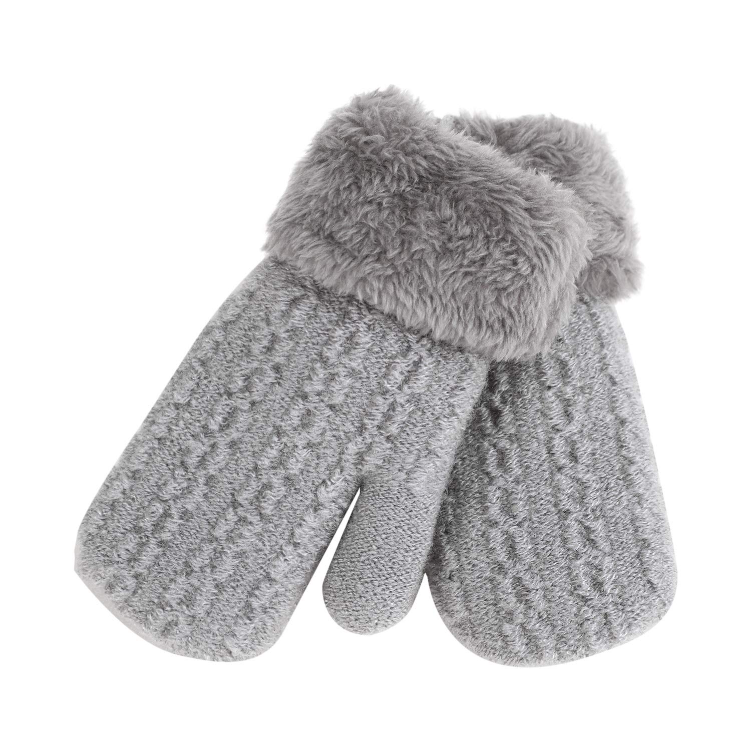 Double Layer Knitted Winter Gloves for Kids - Plush Hanging Neck Mitten with Rope, Thermal Full Finger Wrist Gloves for Toddlers 1-4 Years Old - Warm Hand Protector for Boys & Girls Outdoor Play, Snow Activities, and Christmas Gifts