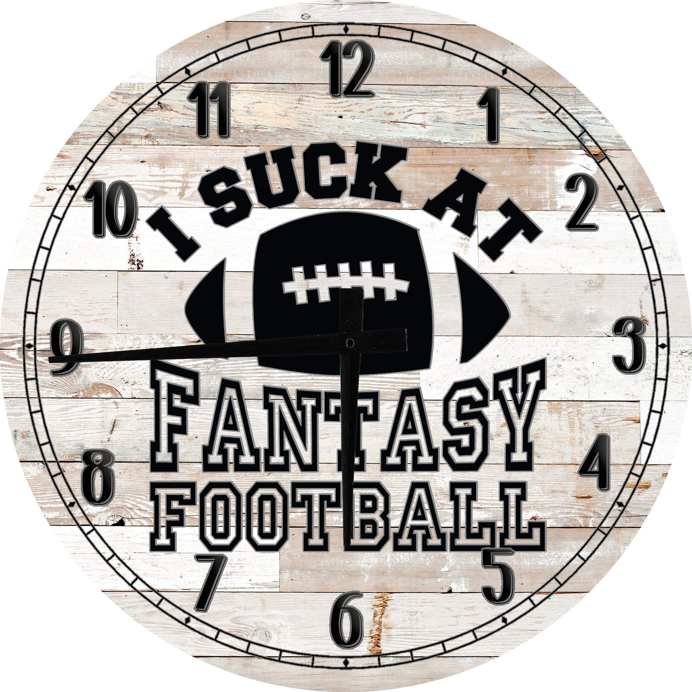 Funny Fantasy Football Wall Clock - 24 Inch Large Round Battery Operated White Sports Decor | Perfect for Man Cave, Game Room & Sports Bar Decorations