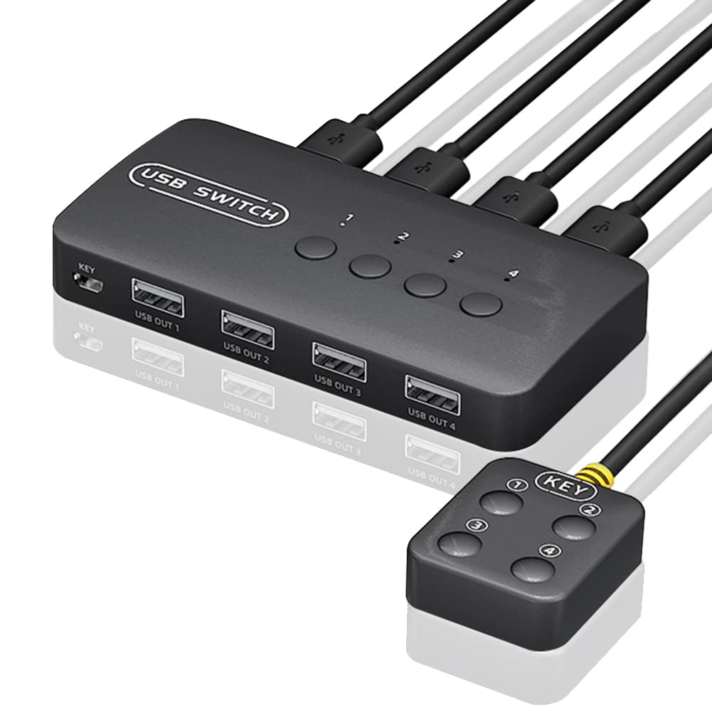 Tsadeer 4 Port KVM Switch - 4 Input 4 Output USB HDMI VGA Adapter for Laptop, Computer, Printer, Keyboard, Mouse & Monitor | Perfect for Home Office, Gaming Setup & Multi-Device Workstations