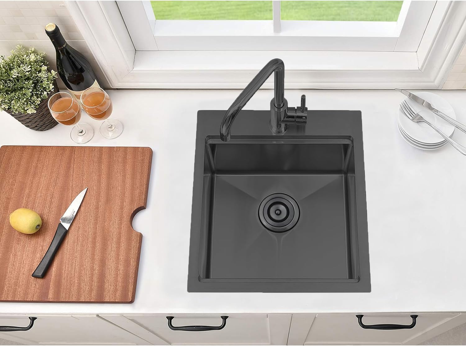 15x20 Inch Black Stainless Steel Drop-In Bar Sink - Topmount Single Bowl Kitchen Sink for Workstation, RV, Outdoor & Wet Bar | Perfect for Office, Laundry, Prep & Yard Use