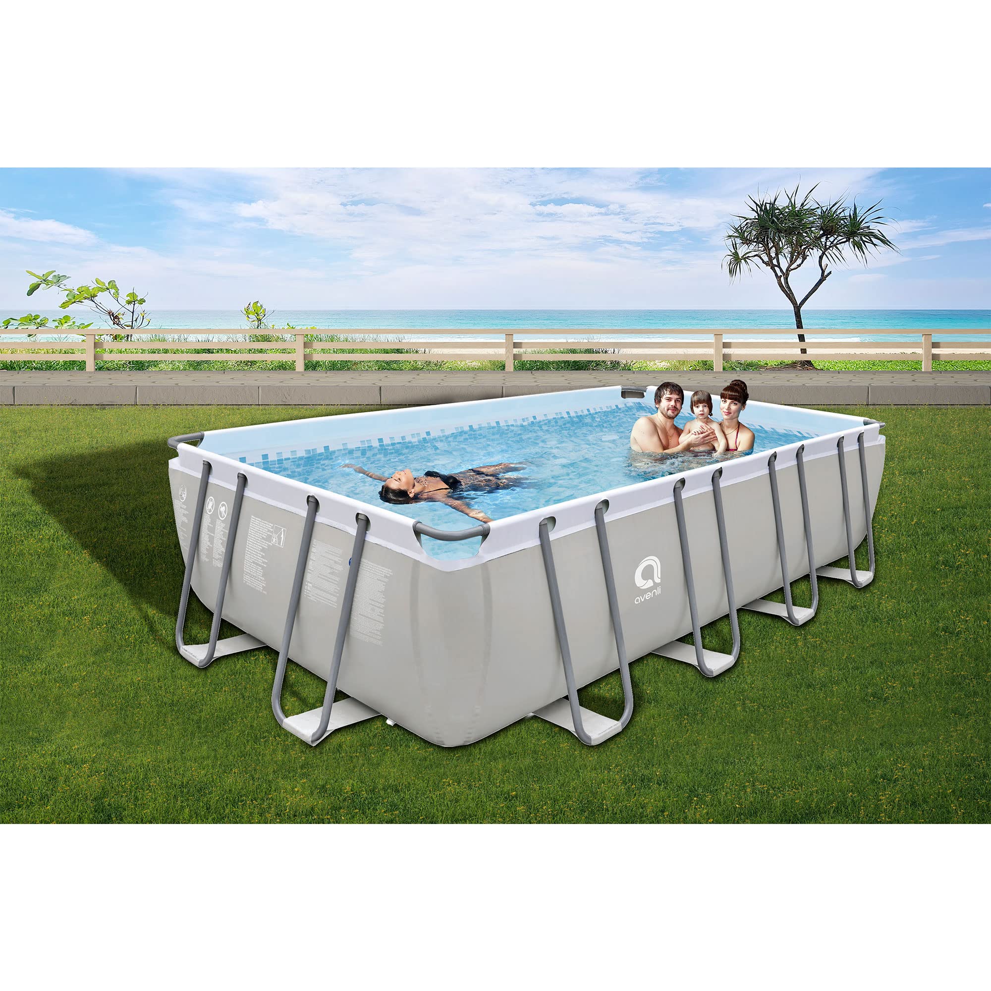JLeisure Avenli 18'x10'x4' Outdoor Above Ground Steel Frame Swimming Pool for Adults & Kids with Repair Kit, Gray - Perfect for Backyard Fun, Summer Parties & Family Bonding