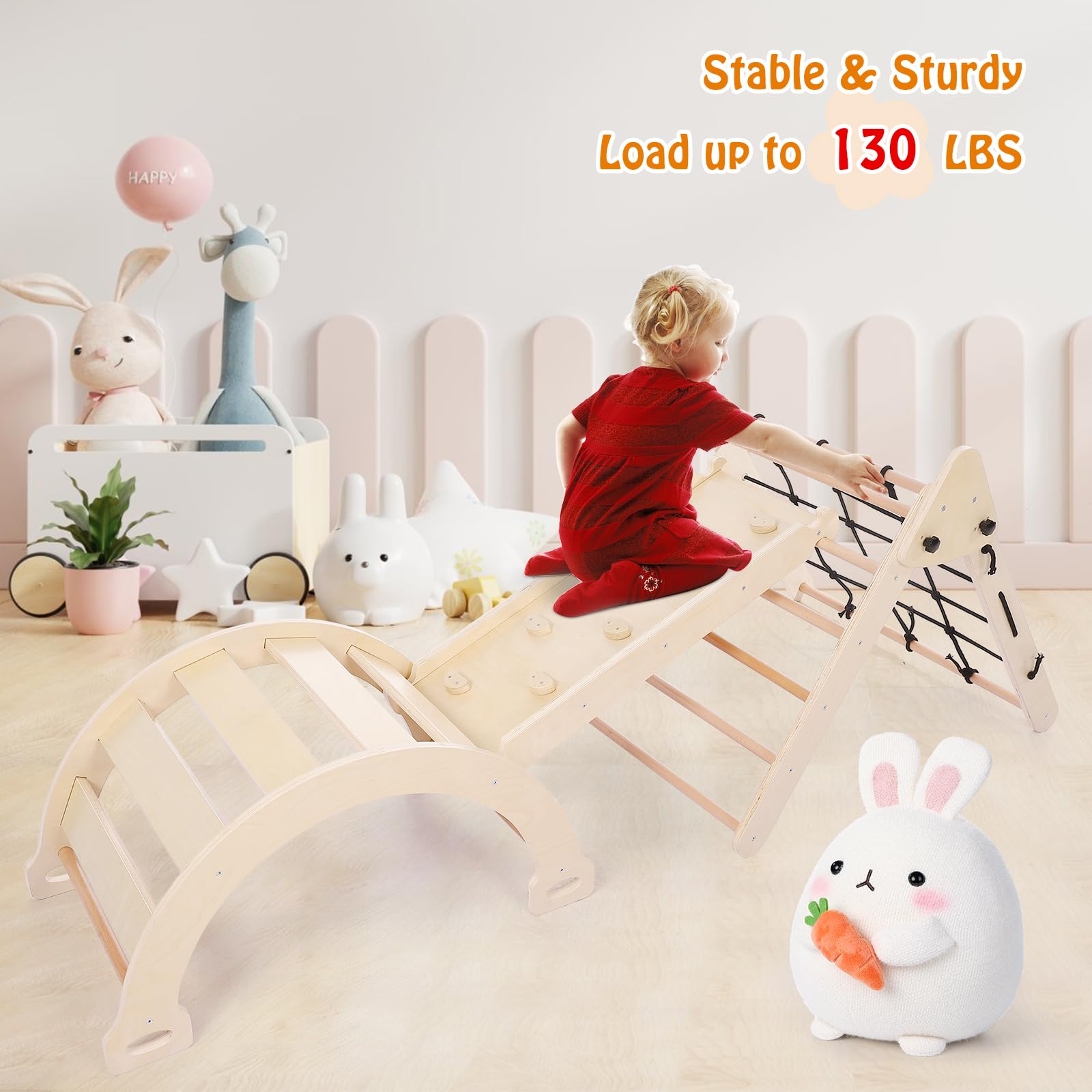 3-in-1 Wooden Climbing Gym Set for Toddlers 18M+ | Foldable Triangle Climber with Slide & Ramp | Indoor Play Equipment for Boys & Girls | Perfect for Home Playrooms, Daycares & Preschools