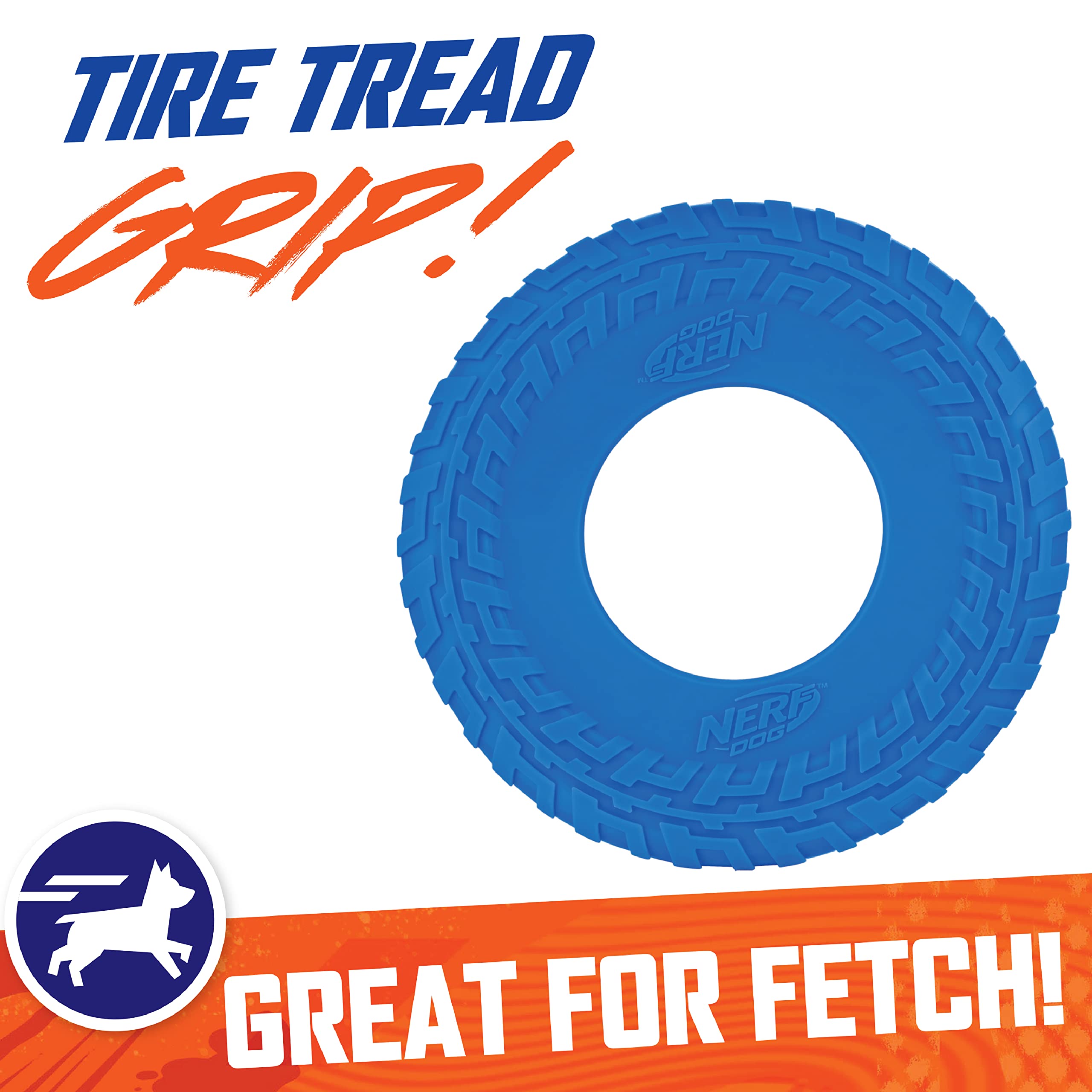 Nerf Dog Tire Flyer - 10 Inch Durable Rubber Flying Disc Dog Toy for Medium & Large Dogs - Blue - Perfect for Outdoor Fetch, Beach Play & Backyard Fun