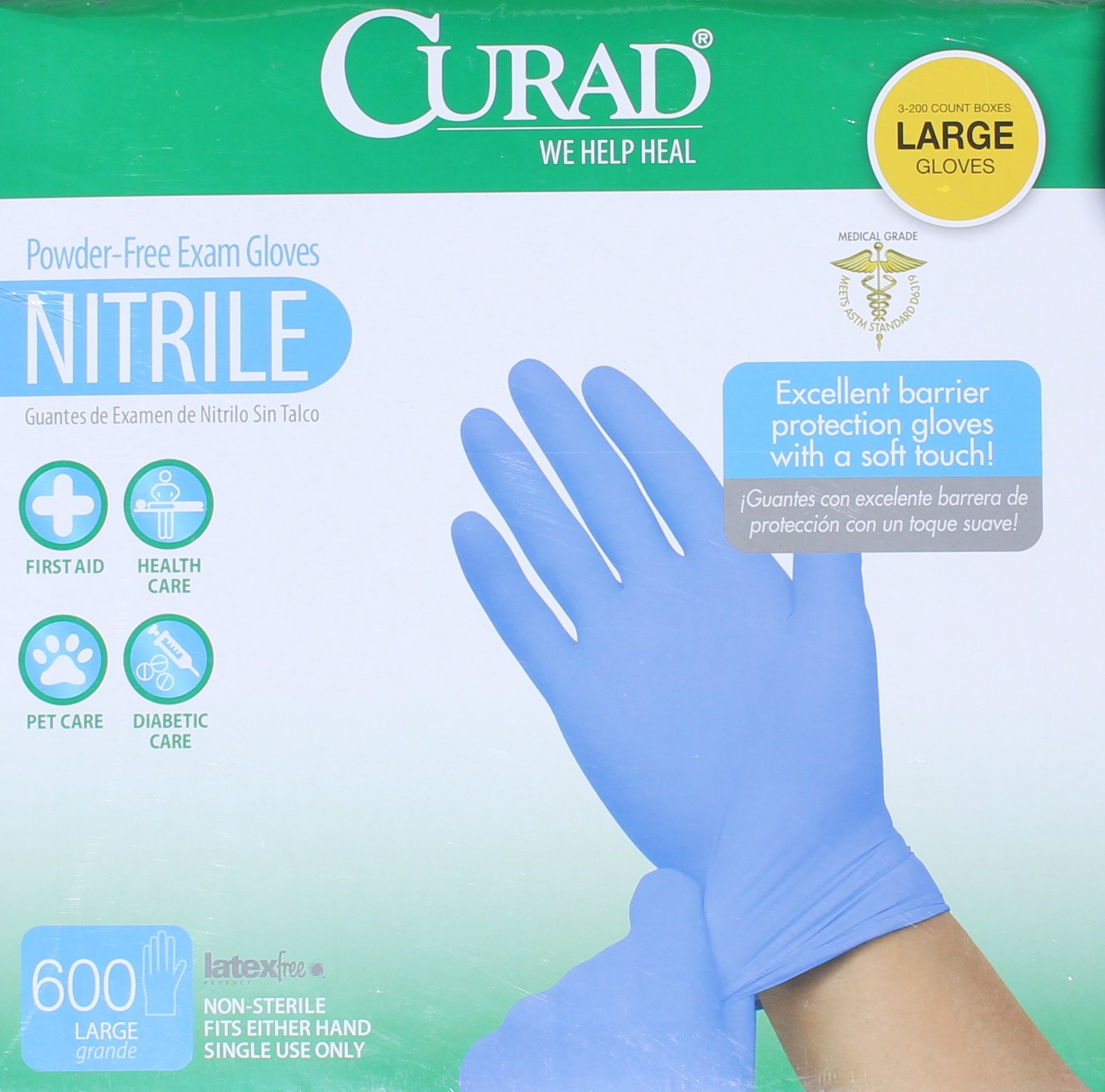 Premium Powder-Free Nitrile Exam Gloves - Latex-Free, Medical Grade, 600 Count (Large) - Ideal for Healthcare, Tattoo, Cleaning & Food Handling