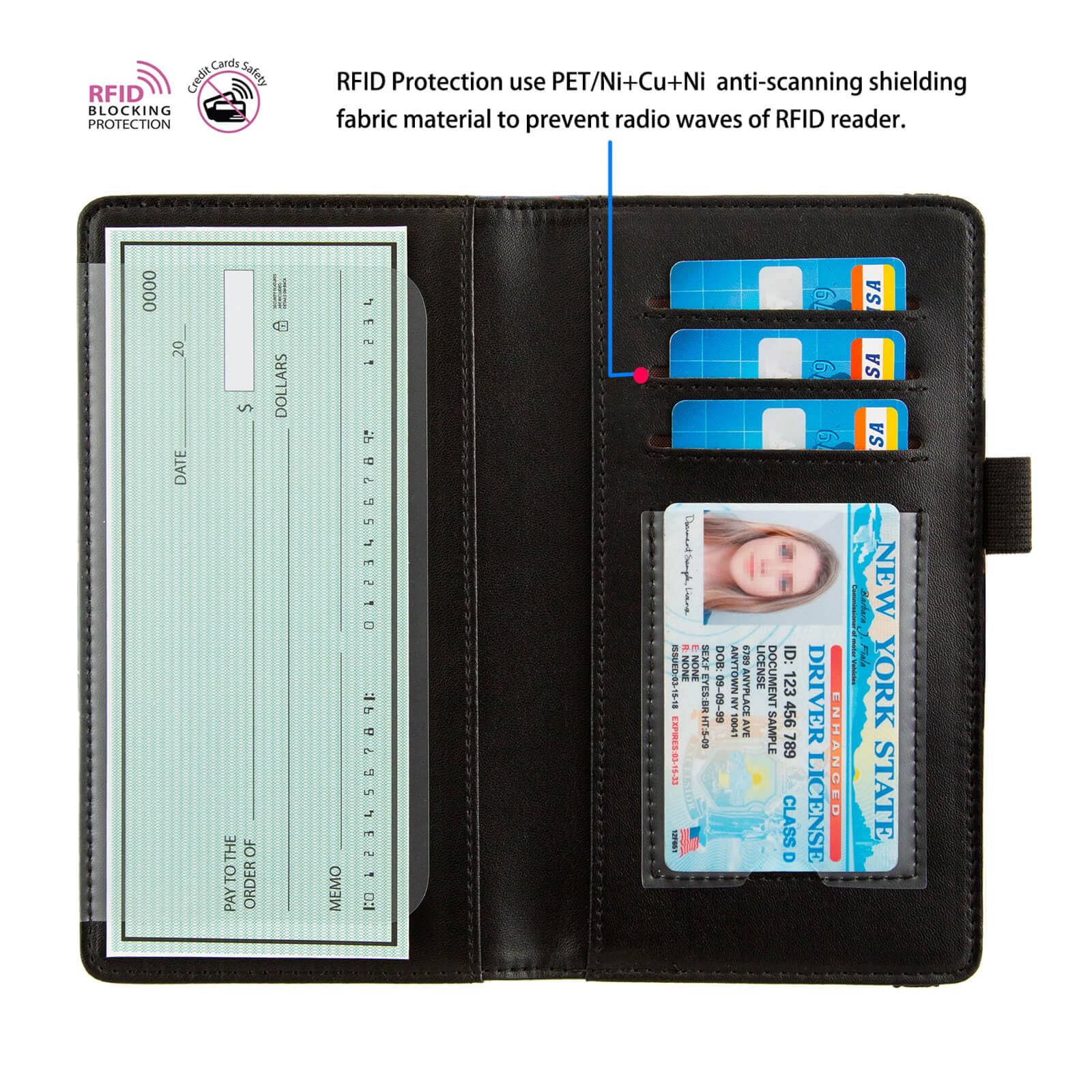 Premium Leather Checkbook Cover for Women & Men - RFID Blocking Checkbook Holder Wallet with Credit Card Slots - Floral Design for Duplicate Checks - Perfect for Office, Travel & Everyday Use