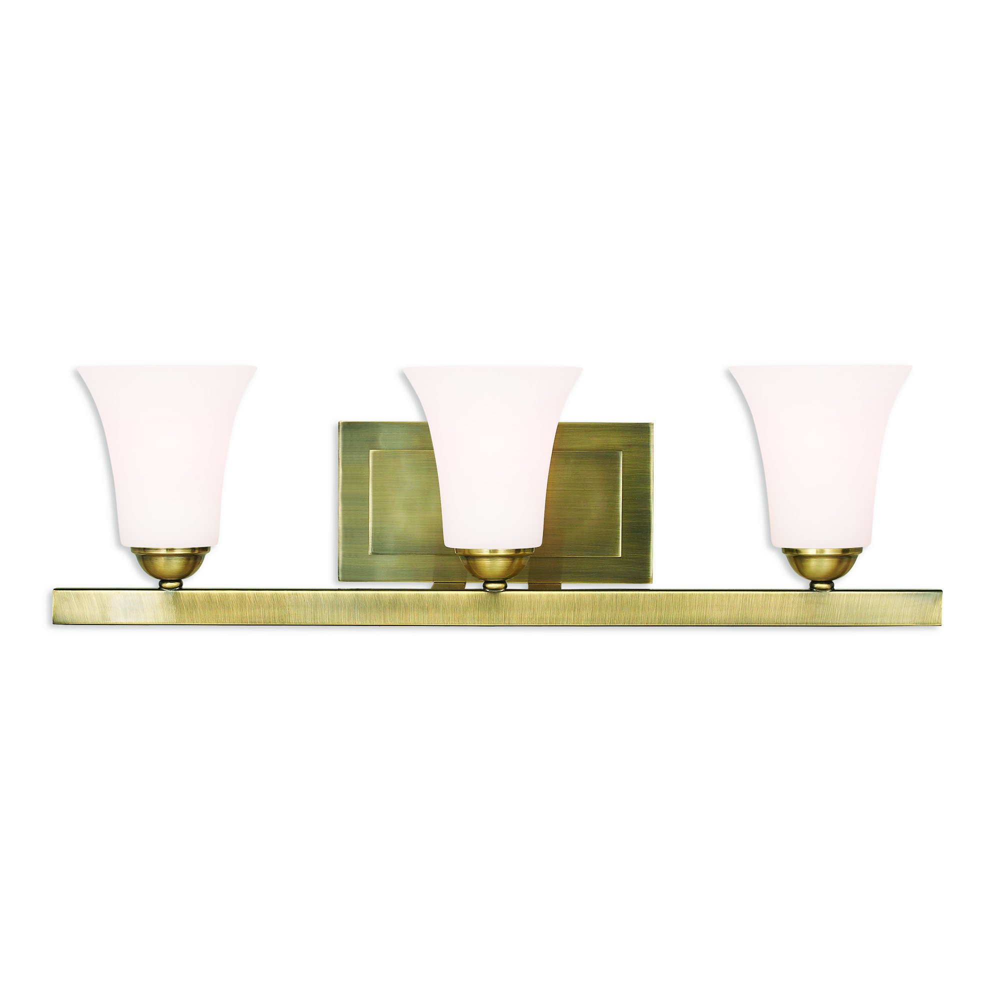 Livex Lighting 6493-01 Transitional 3-Light Bathroom Vanity Fixture - Antique Brass Finish, Ridgedale Collection | Perfect for Modern Farmhouse, Coastal, or Traditional Bathroom Decor