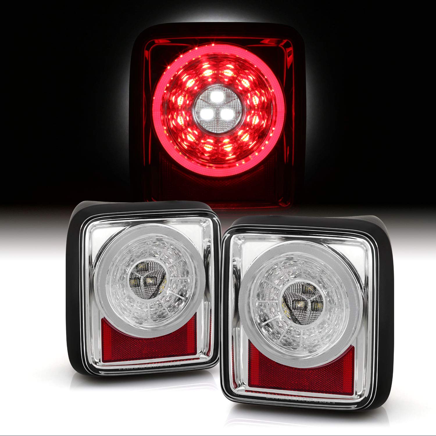 AKKON LED Tail Lights for 2018-2022 Jeep Wrangler JL - Sequential Turn Signal Brake Lights with Chrome Housing (Halogen Type) - Perfect for Off-Roading & Night Driving