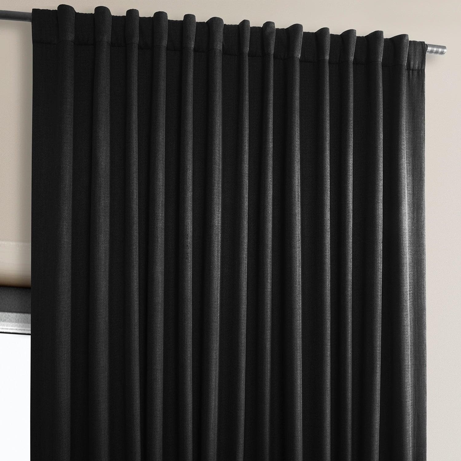 Black Extra Wide Textured Faux Linen Room Darkening Curtains for Bedroom & Living Room - Noise Reducing & Light Blocking Window Treatments