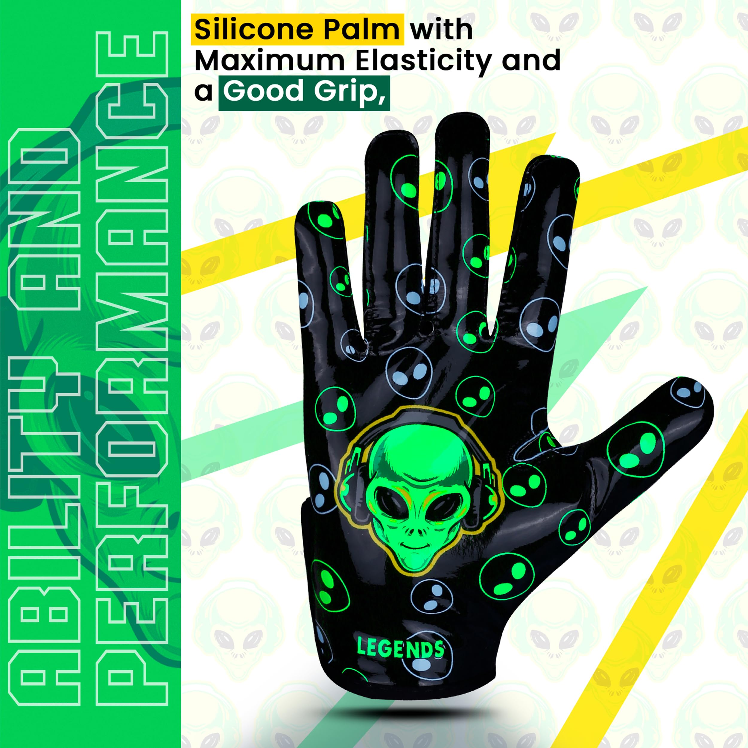 Alien Pro Football Gloves for Men & Youth - Tacky Grip, Enhanced Ball Feel - Receiver Gloves for Kids 8-12 & Adults - Perfect for Training, Games & Competitive Play