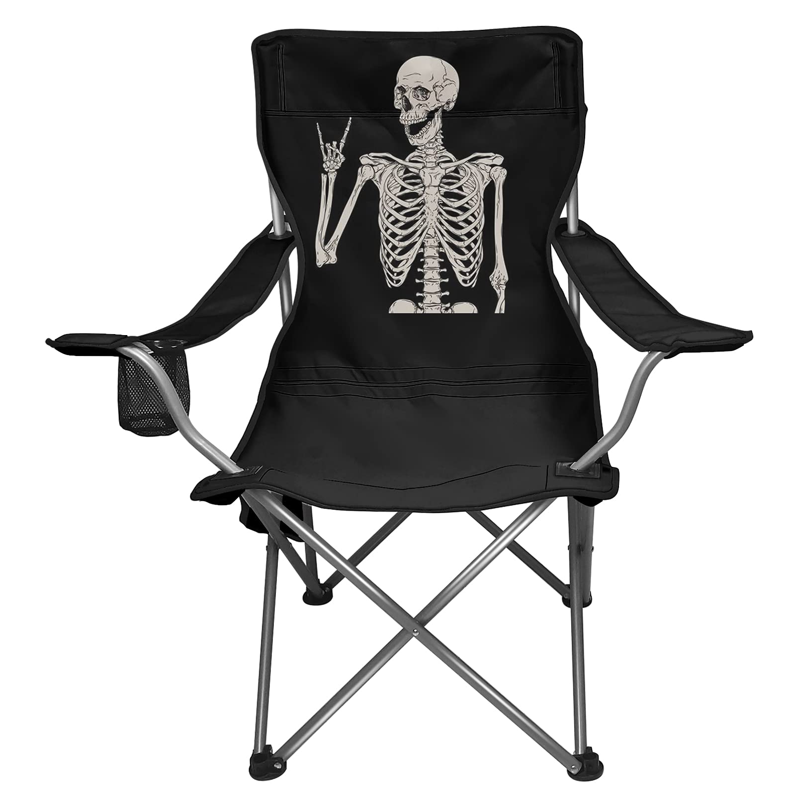 UNICEU Portable Folding Beach Chair with Cup Holder & Storage Bag - Lightweight Camping Chairs for Outdoor Activities, Picnics, Travel & Backyard - Rock Skull Print Design (Perfect for Beach, Camping, Hiking & Tailgating)