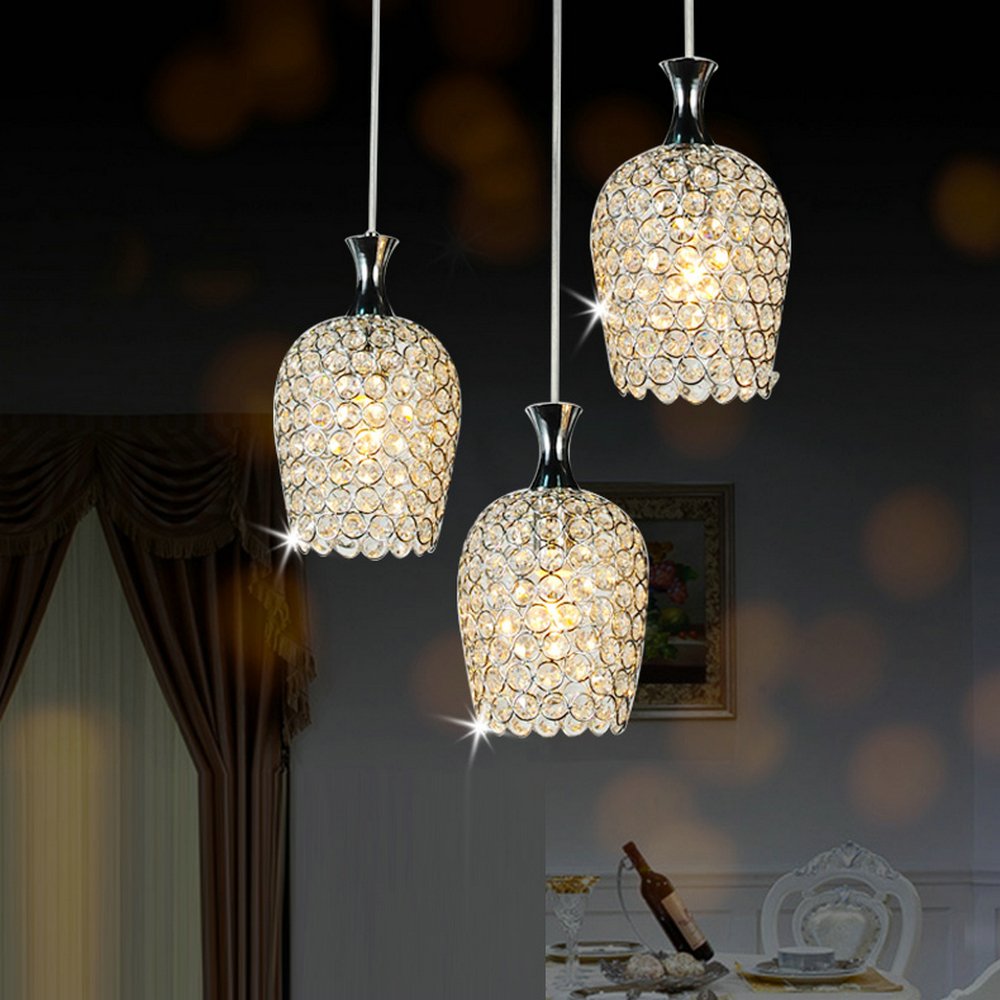 FEEKENBU Modern 3-Light Crystal Chandelier - Elegant Pendant Lighting for Kitchen Island, Dining Room & Living Room | Perfect for Home Decor, Wedding & Restaurant Lighting