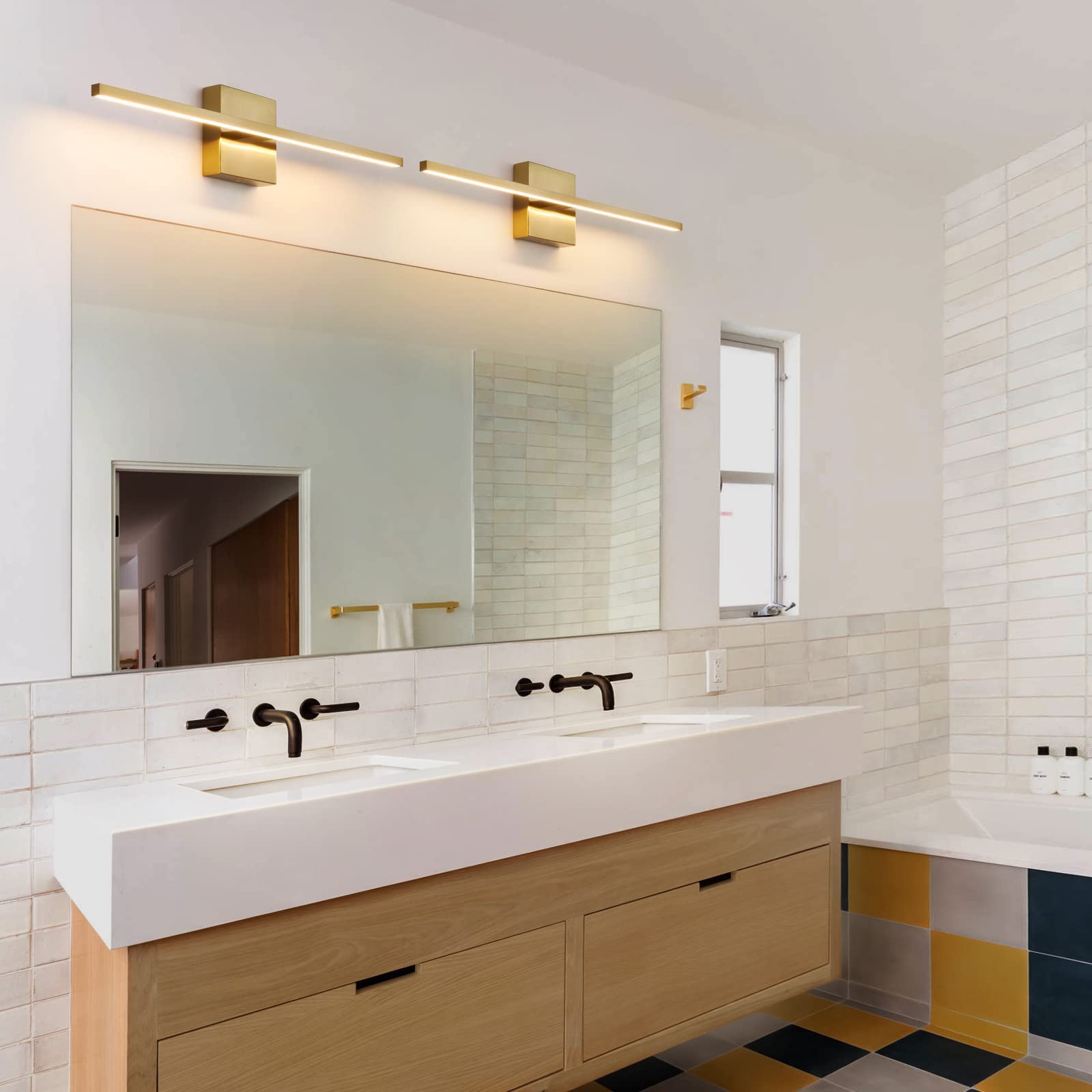 24 Inch Gold Modern LED Vanity Light Fixture - 18W Bathroom Wall Sconce with 3500K Warm White Light for Mirror & Paintings - Perfect for Contemporary Bathrooms and Art Galleries