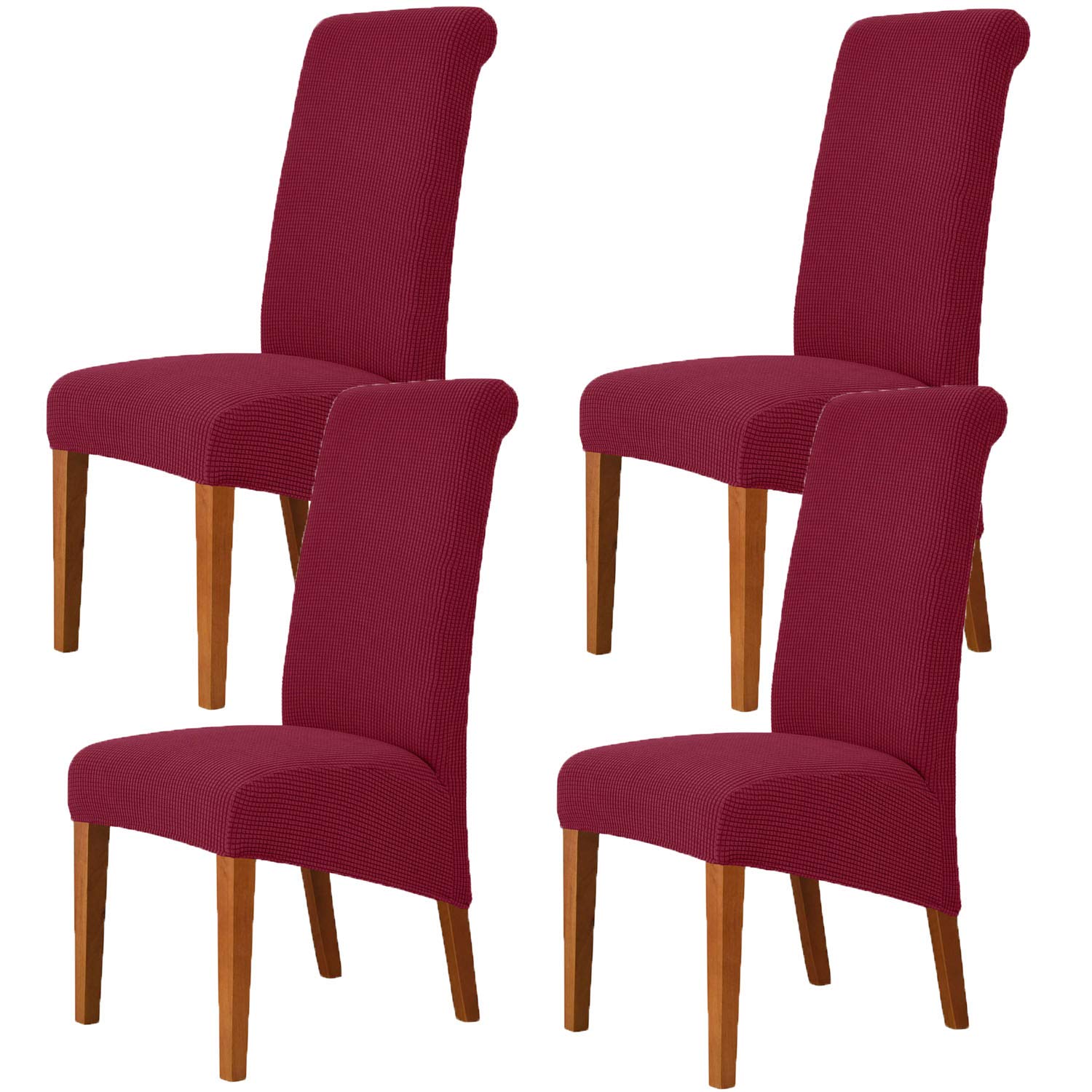 Deisy Dee Stretch XL Oversized Soft Spandex Dining Chair Covers - Washable & Removable Slipcovers for Kitchen & Dining Room (Burgundy, Set of 4) | Perfect for Home Decor, Restaurant Use & Chair Protection