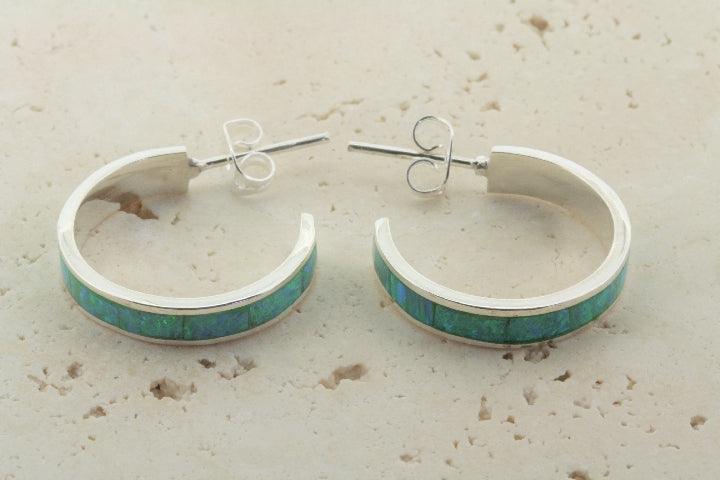 Green Opal Hoop Stud Earrings for Women - Small Dainty Gold Plated Earrings for Daily Wear & Gift Giving