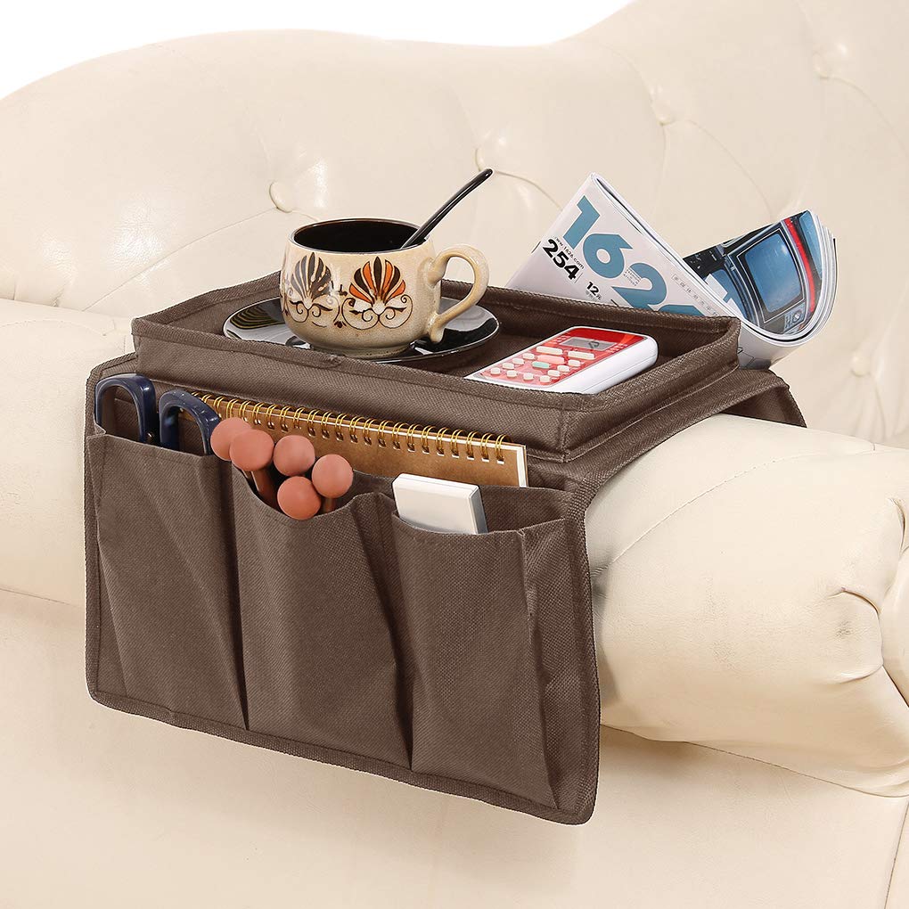 Non-Slip Sofa Armrest Organizer with Cup Holder & Storage Pockets - Perfect for TV Remote, Phone, Tablet, Books & Drinks - Ideal for Recliners, Couches, Armchairs & Bedside Use