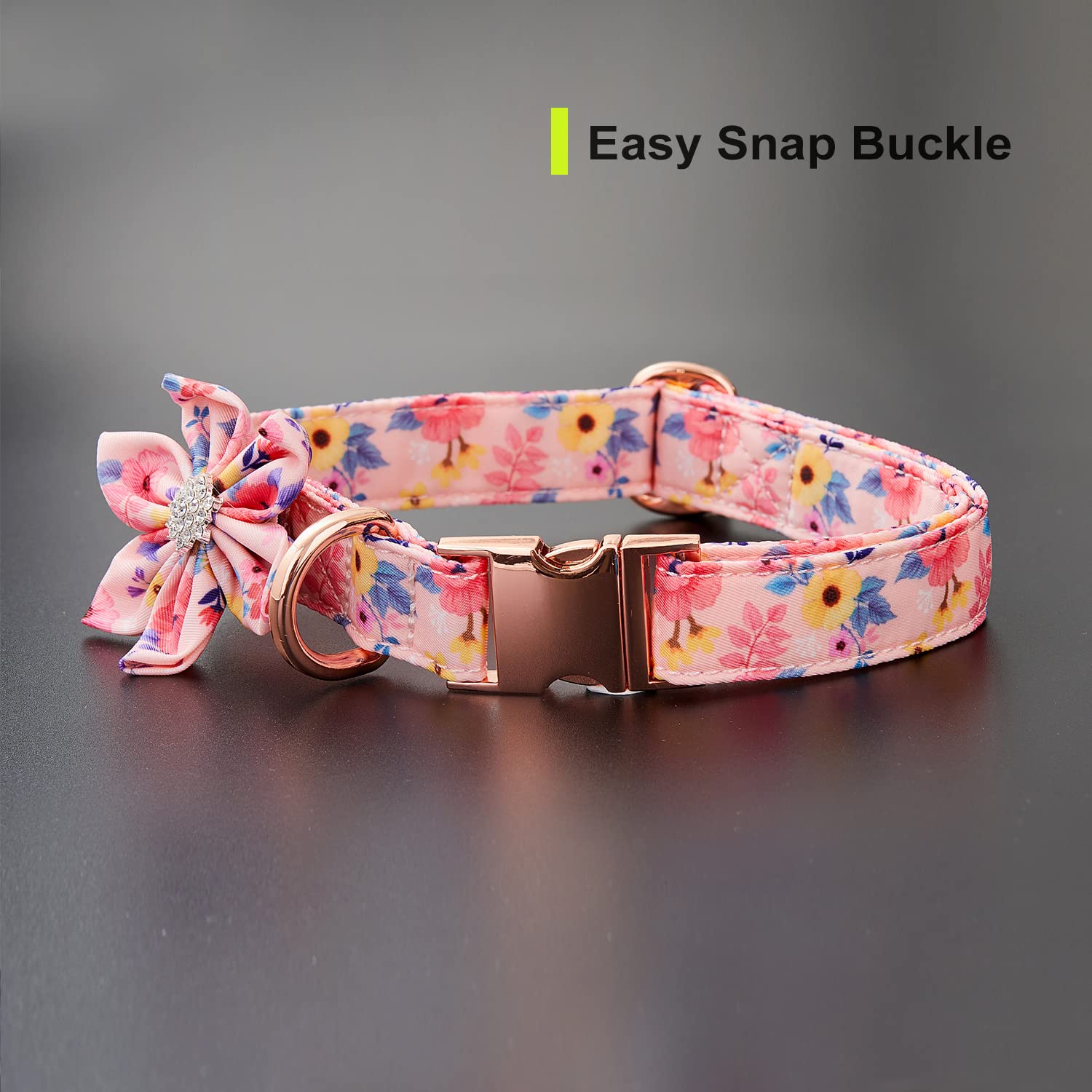 **Soft & Comfortable Dog Collar with Daisy Tie - 3 Stylish Flower Print Patterns, Padded Design & Strong Metal Buckle for Small, Medium & Large Dogs (Pink, L) - Perfect for Walks, Training & Everyday Wear**