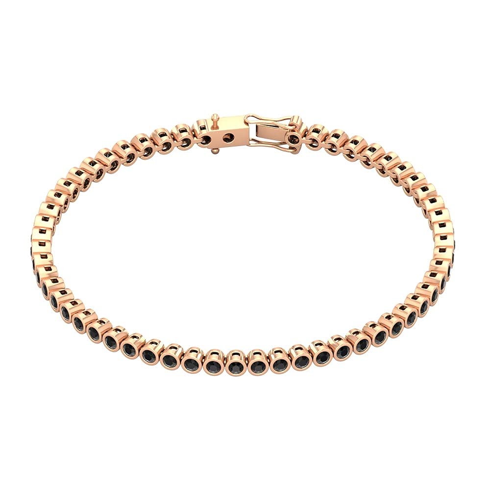 2.25 CT Bezel Set Black Diamond Unisex Tennis Chain Bracelet in 14K Solid Gold (AAA Quality) - Perfect for Gifts, Anniversaries & Special Occasions