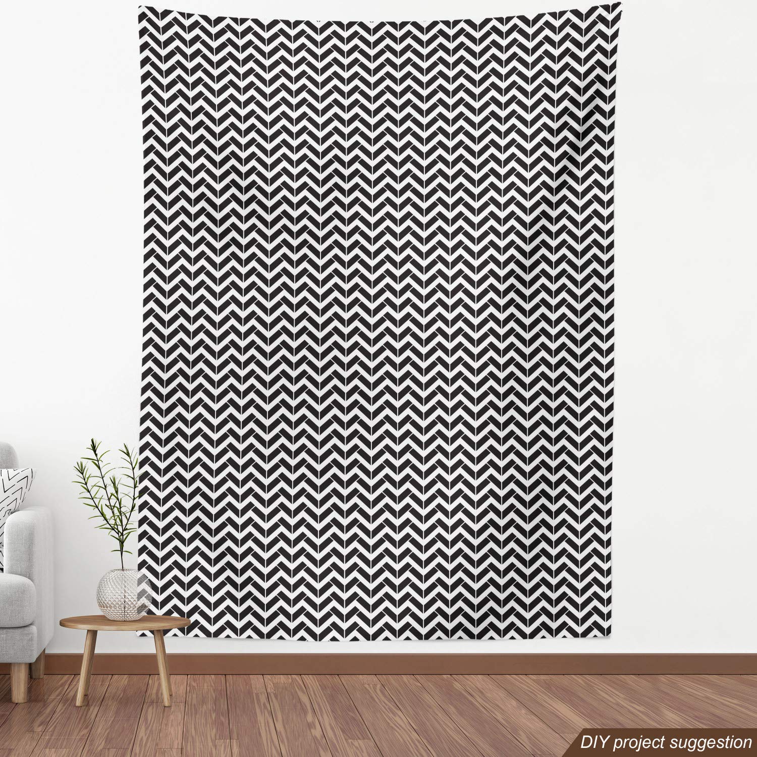 Ambesonne Abstract Geometry Fabric by The Yard - Modern Herringbone Monochrome Vertical Pattern Upholstery Material, Home Decor Textile (10 Yards, Pale Grey Charcoal) - Perfect for Sofa Covers, Curtains & DIY Craft Projects