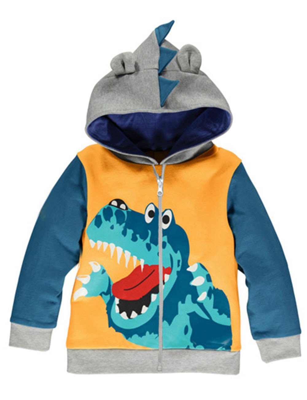 LitBud Boys Dinosaur Hooded Jacket - Lightweight Zipper Coat for Toddlers Ages 1-7 | Spring & Fall Outerwear for Playdates, Preschool & Outdoor Adventures