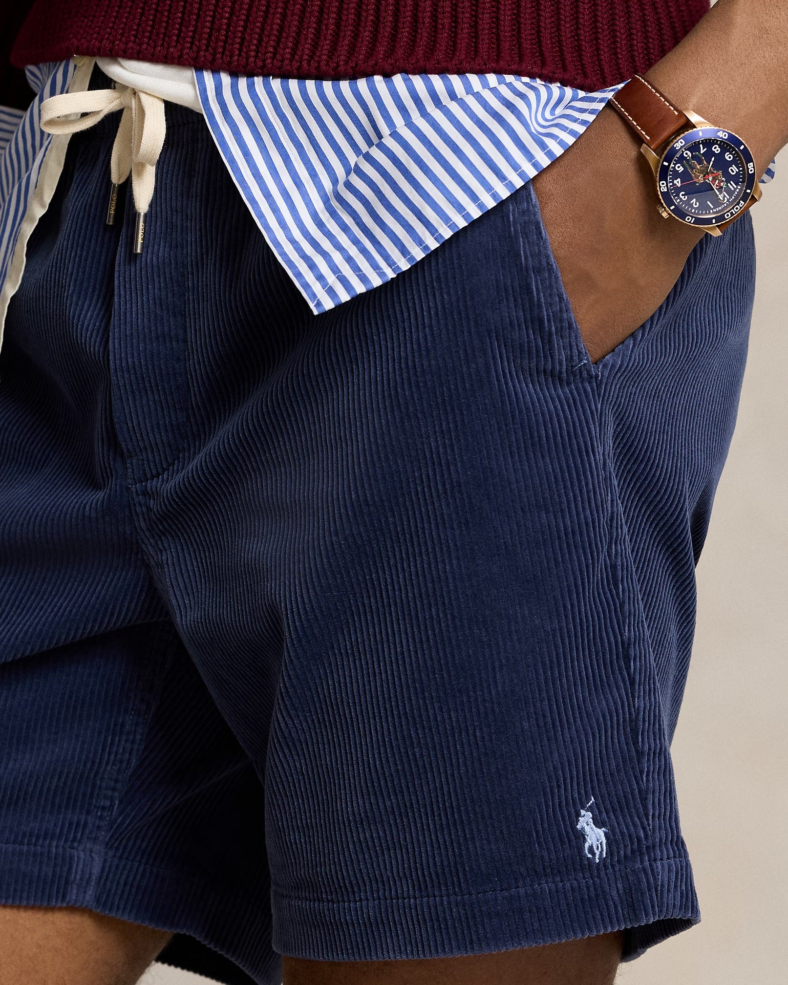 Boston Navy Polo Prepster Corduroy Shorts for Men - Classic Casual Summer Shorts with Comfort Fit | Perfect for Beach, Golf, and Weekend Outings