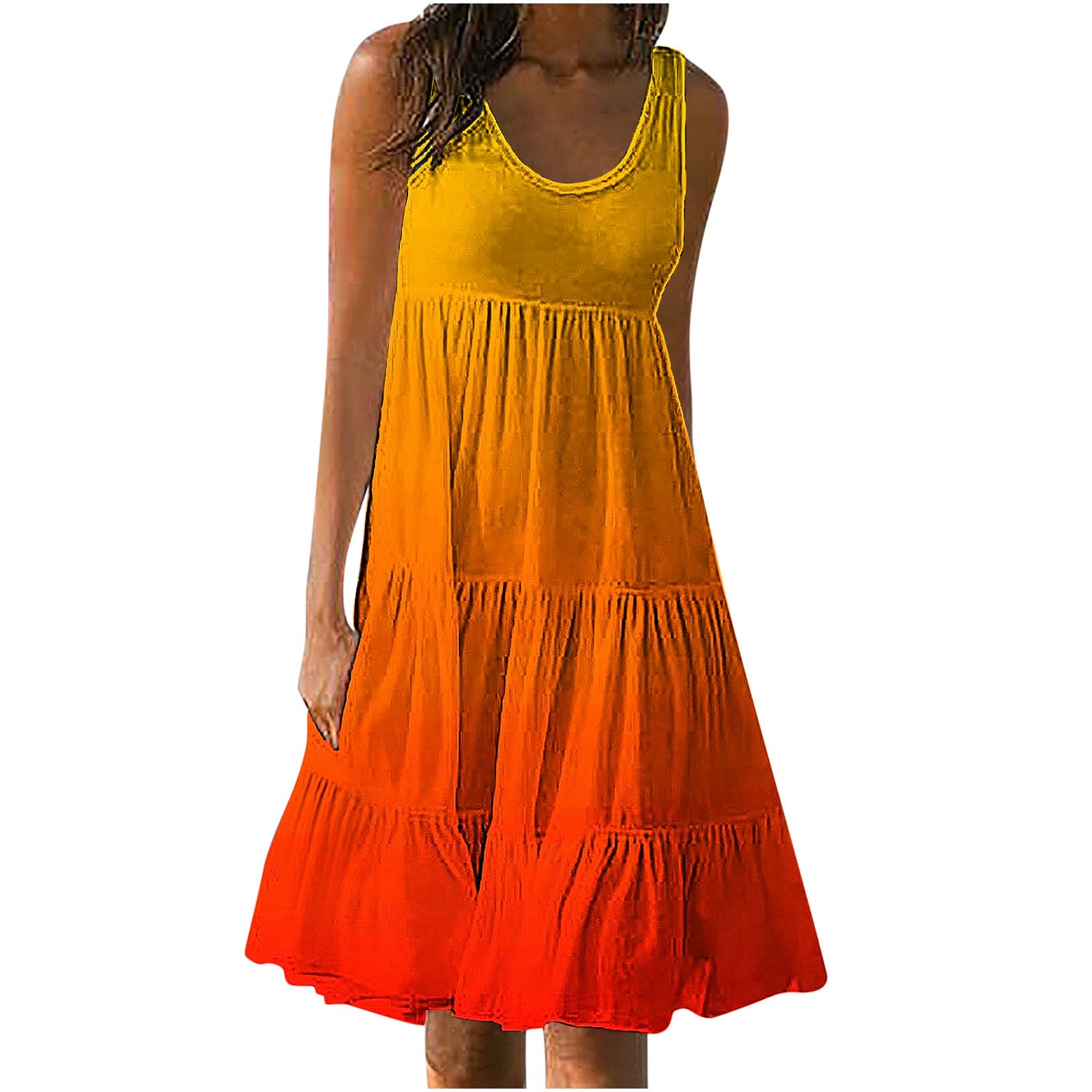 2024 Women's Plus Size Sun Dresses - Gradient Color Loose Fit Ruched Beach Dress with Tiered Knee Length | Perfect for Vacation, Summer Outings & Beach Getaways
