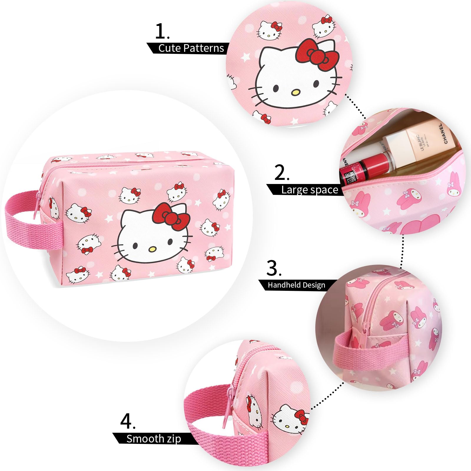 Cute PU Leather Travel Makeup Bag & Soft Spa Headband Set - Waterproof Toiletry Organizer for Women & Girls - Perfect for Travel, Gym, and Skincare Routine