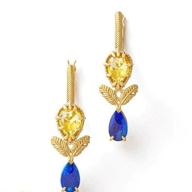Vintage Citrine & Black Opal Multi-Stone Dangle Earrings | TB1501 | Perfect for Boho Chic, Wedding & Evening Party Jewelry