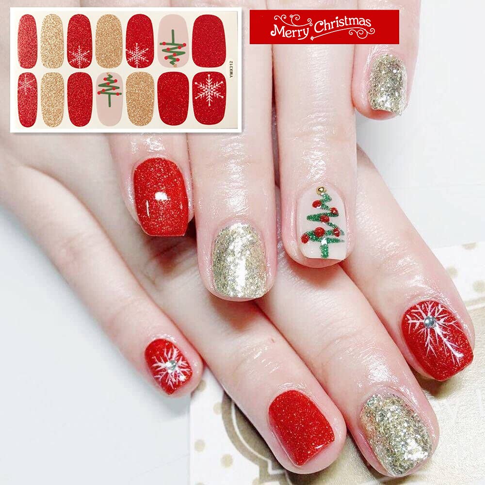 30 Sheets Christmas Nail Polish Strips - Red Holiday Nail Wraps with Santa & Snowflake Designs, Self-Adhesive Nail Art for Women, Includes Nail File | Perfect for Christmas Parties, Gift Giving & Festive Nail Decorations