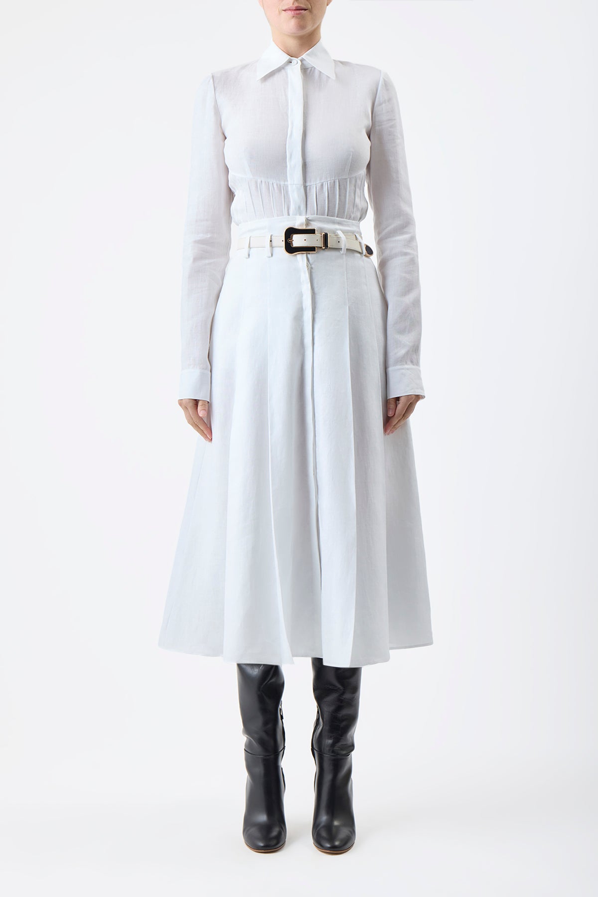 Dugald Pleated Midi Skirt - White Aloe Linen Women's Skirt | Perfect for Office Wear, Summer Outfits & Casual Dresses