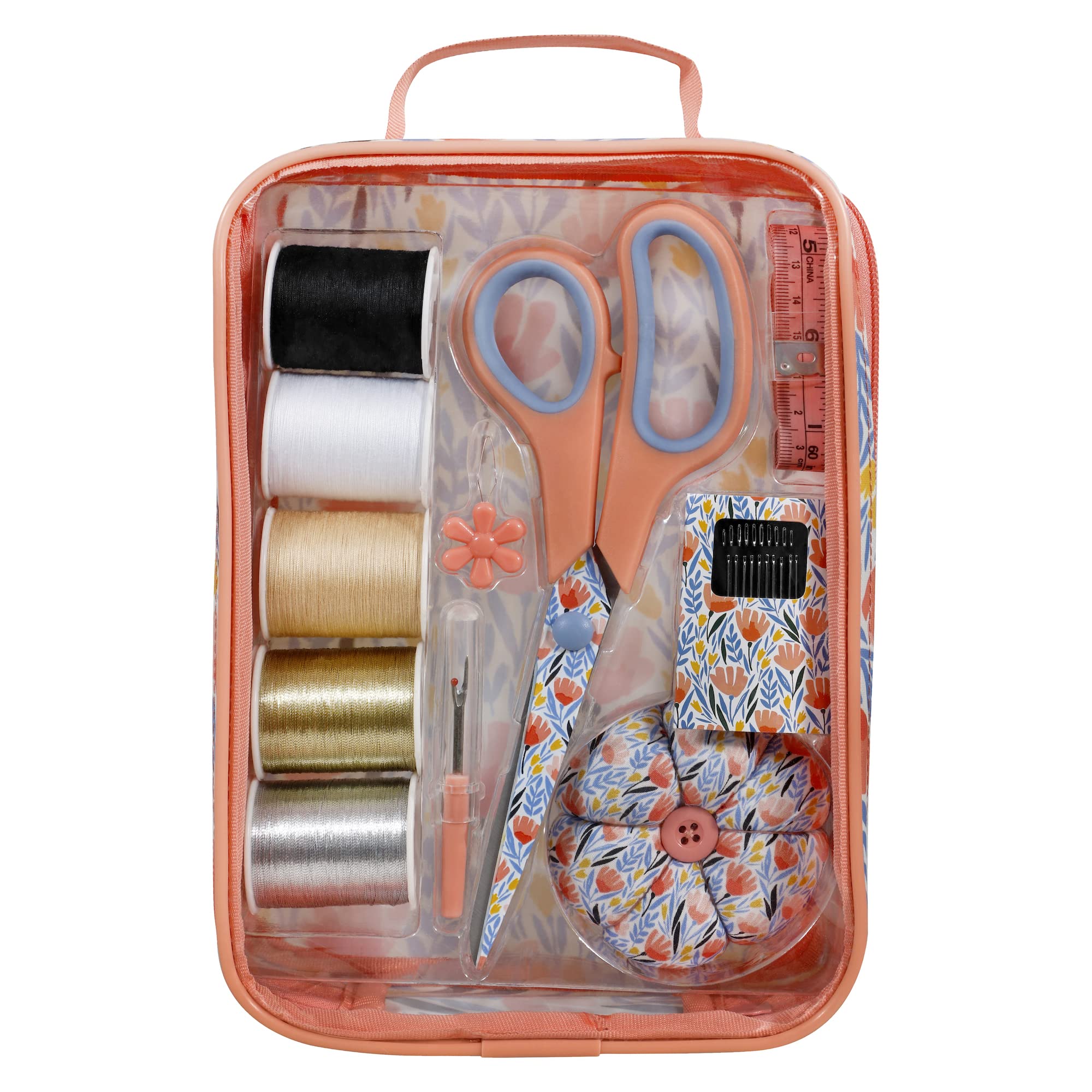 SINGER Complete Sewing Kit with 30 Pcs Sewing Supplies in Tulip Floral Storage Bag - Perfect for Emergency Repairs, Clothing Fixes, Travel & College Dorm Use - Essential Needle Threader, Buttons & Scissors for DIY Projects & Quick Home Repairs