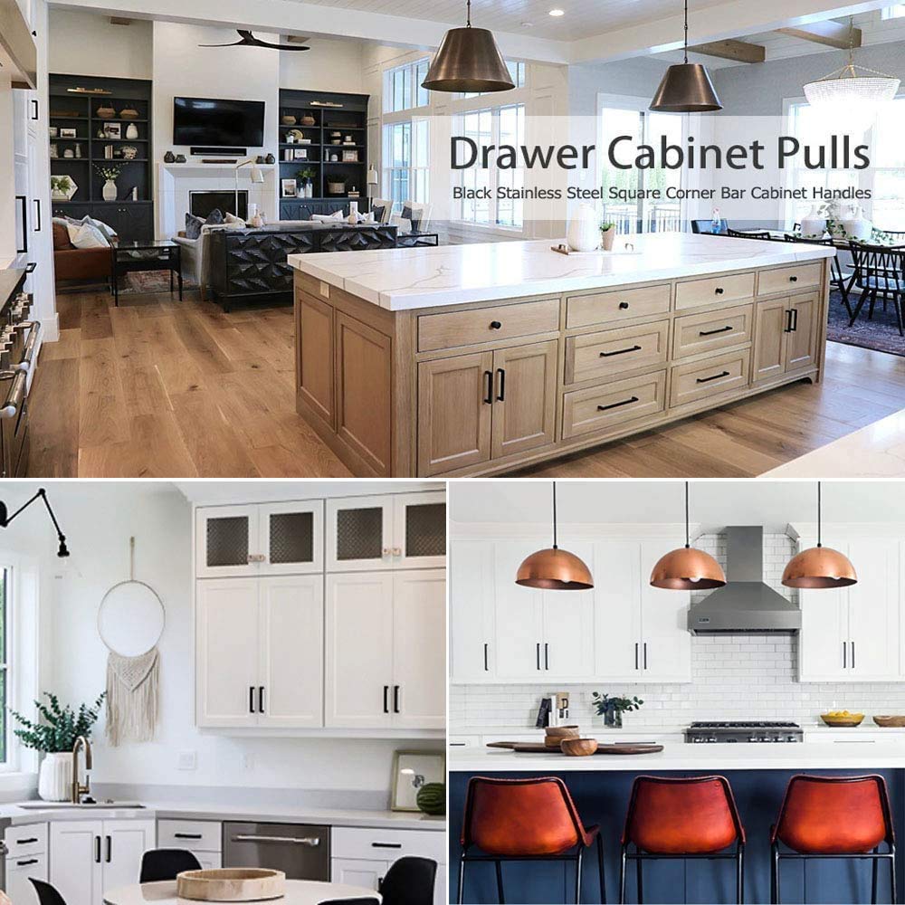 45 Pack Black Stainless Steel Cabinet Pulls & Drawer Handles - 3 Inch (76mm) Hole Centers - Modern Cupboard Hardware for Kitchen, Bathroom & Office Cabinets - HDJ12BK