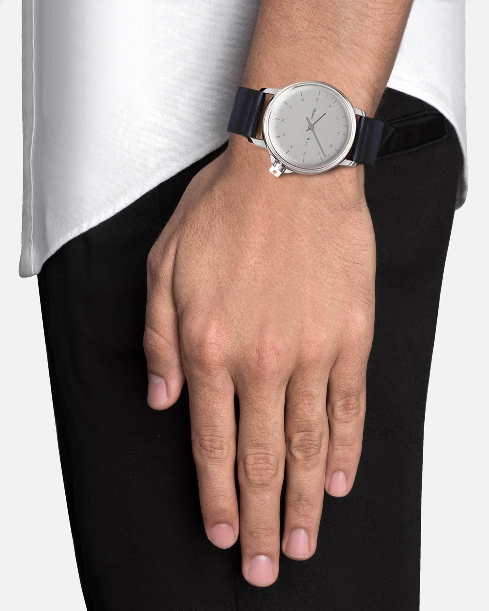 M12 Swiss Silver Navy Blue Genuine Leather Watch - Stylish & Durable for Men's Fashion, Business & Casual Wear