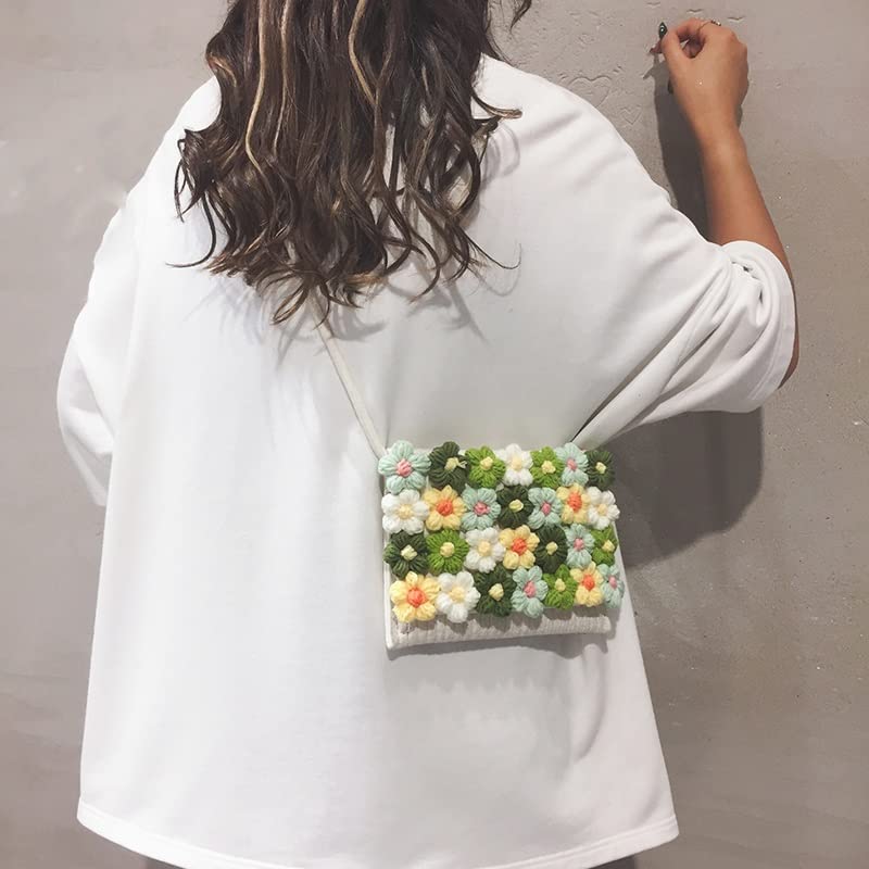 Cute Floral Woven Shoulder Bag for Girls - Small Square Straw Messenger Purse with Plush Pendant | Perfect for Beach, Summer Outfits & Boho Fashion (One Size, Multi-Color)