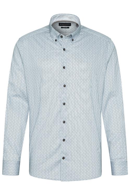 BUGATTI Men's Printed Long Sleeve Dress Shirt with Single Cuff - Light Blue & Navy Blue Stripe - Formal Office Wear & Business Casual Attire