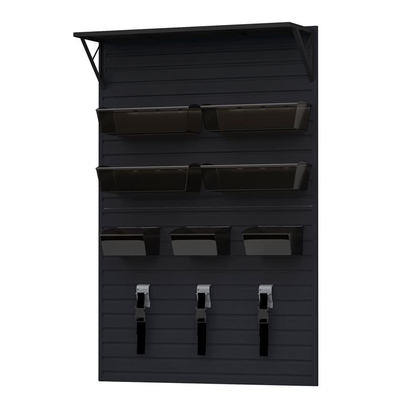 RST Brands Flow Wall 12-Piece Heavy Duty Plastic Storage Bin Set - Black | Wall-Mounted Organizer for Garage, Closet & Home Organization