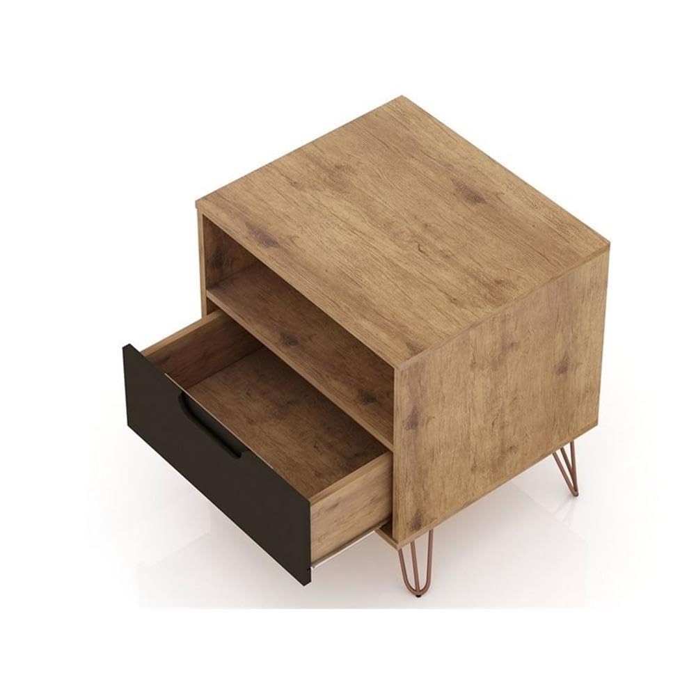 Mid Century Modern Nightstands Set of 2 with Drawer & Cubby - Functional Storage Organizer for Bedroom & Living Room - Grey Manhattan Comfort Rockefeller Bedside Tables - Perfect for Small Spaces, Guest Rooms & Apartment Decor