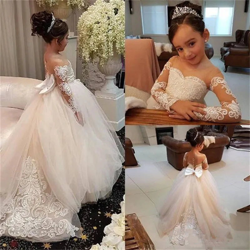Elegant Ball Gown with Bow Back - Flower Girl Dress for Weddings, Parties & Special Occasions