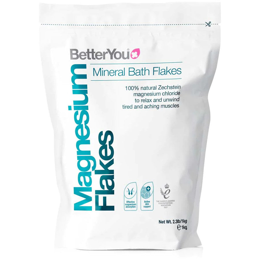 BetterYou Magnesium Flakes 1kg (2.2 lbs) - Premium Epsom Salt for Relaxation, Muscle Recovery & Detox Bath - Ideal for Stress Relief, Sleep Aid & Skin Health