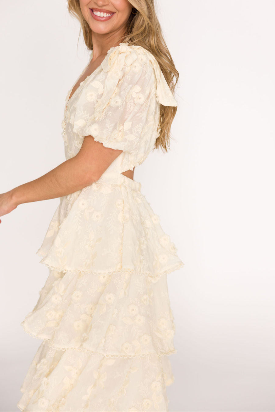 Arianell Women's Embroidered Floral Midi Dress - Cream Summer Casual Dress for Beach, Wedding & Party Occasions