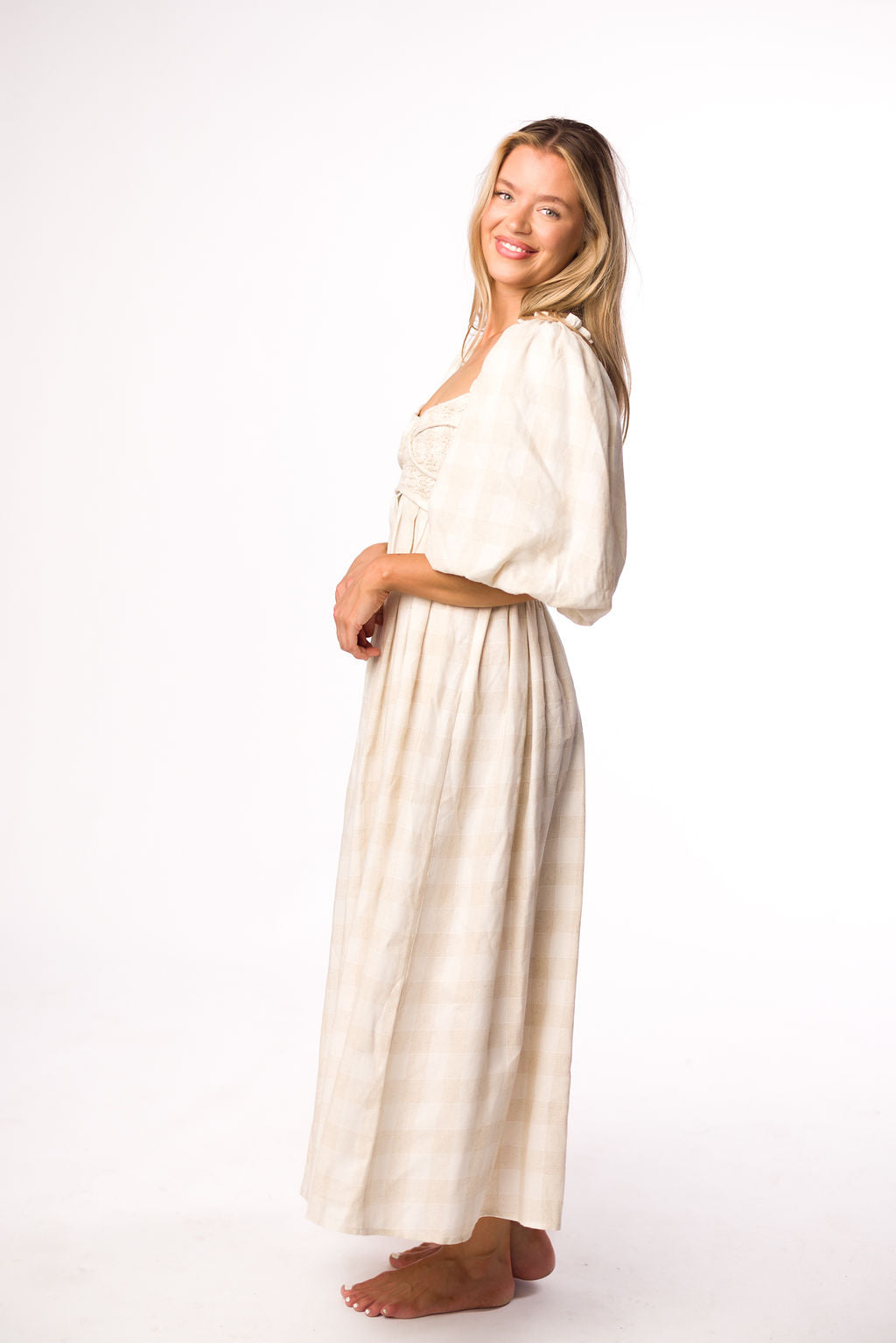 Harlow Maxi Dress in Natural Plaid - Bump Friendly Maternity Dress (Sizes S-3XL) for Pregnancy, Nursing & Everyday Comfort