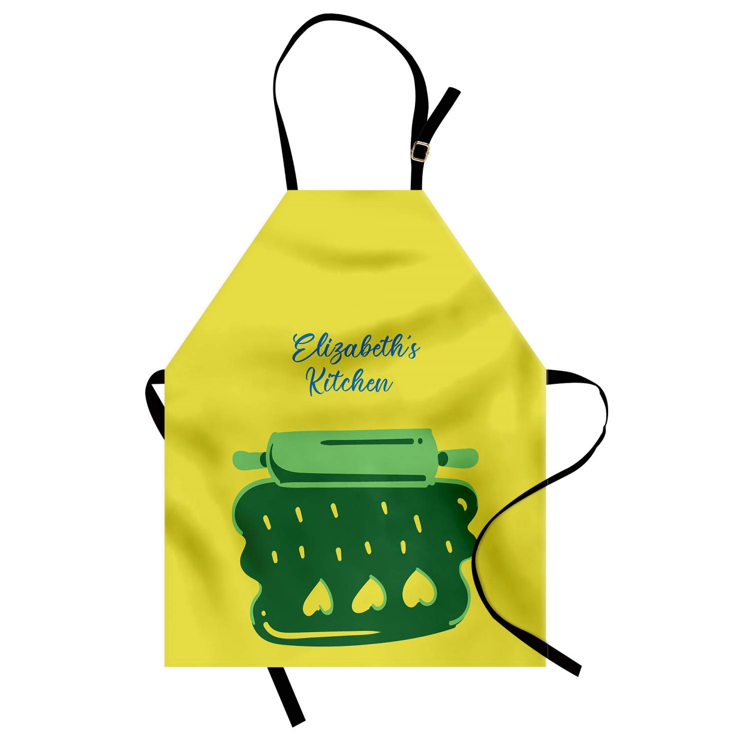 Ambesonne Personalized Chef Apron - Cartoon Baking & Cooking Design with Colorful Rolling Pin Dough Motif - Adjustable Unisex Kitchen Bib for Adults (Yellow Green) - Perfect for Home Cooks, Baking Enthusiasts & Culinary Gifts