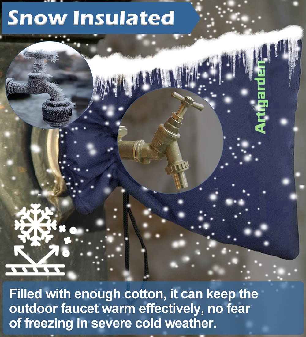 Upgraded Outdoor Faucet Cover for Winter Freeze Protection - Insulated Water Hose Bib Cover for Cold Weather, Blue, Pack of 2 - Protect Pipes from Freezing in Winter for Home & Garden Use