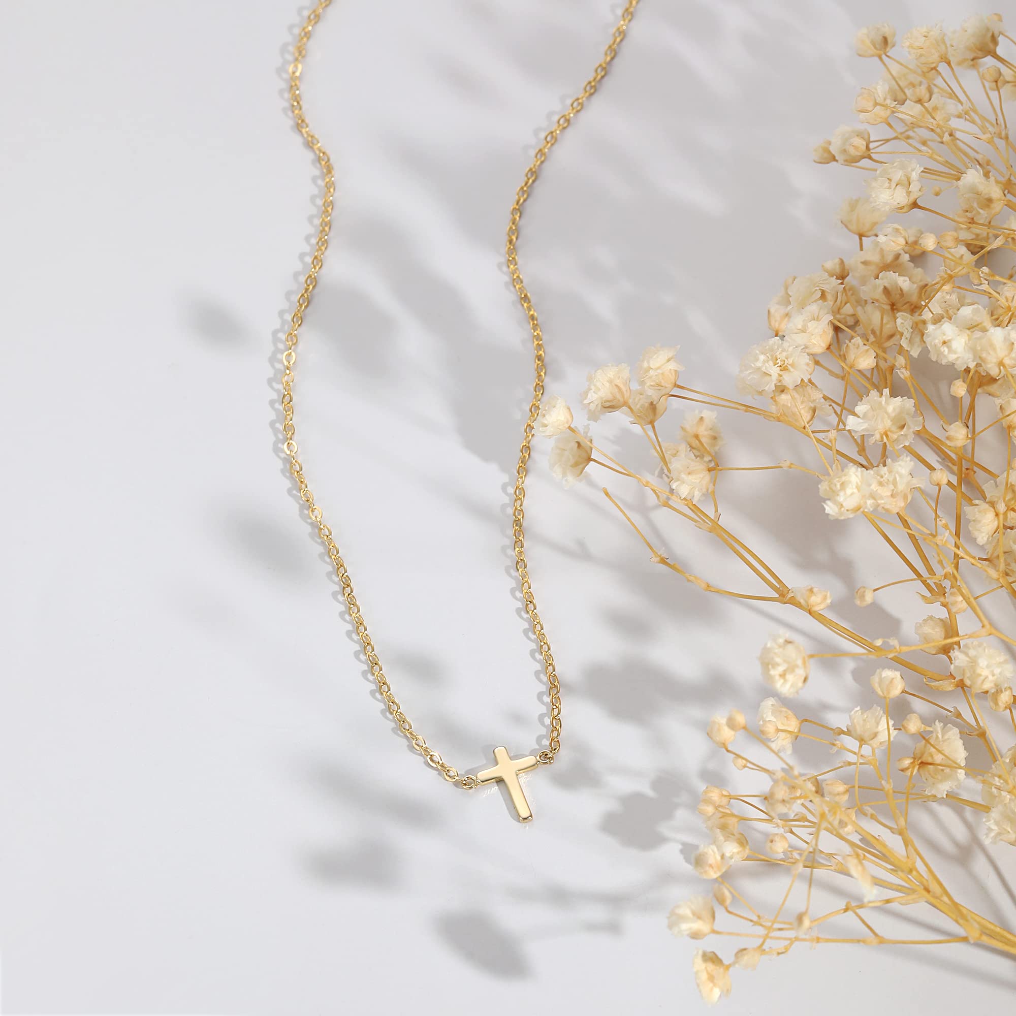 Tewiky Dainty Cross Necklace for Women - 14K Gold Plated Simple Cross Choker Necklace with Small Cross Pendant, Handmade Aesthetic Gold Jewelry - Perfect for Everyday Wear, Gifts, and Special Occasions