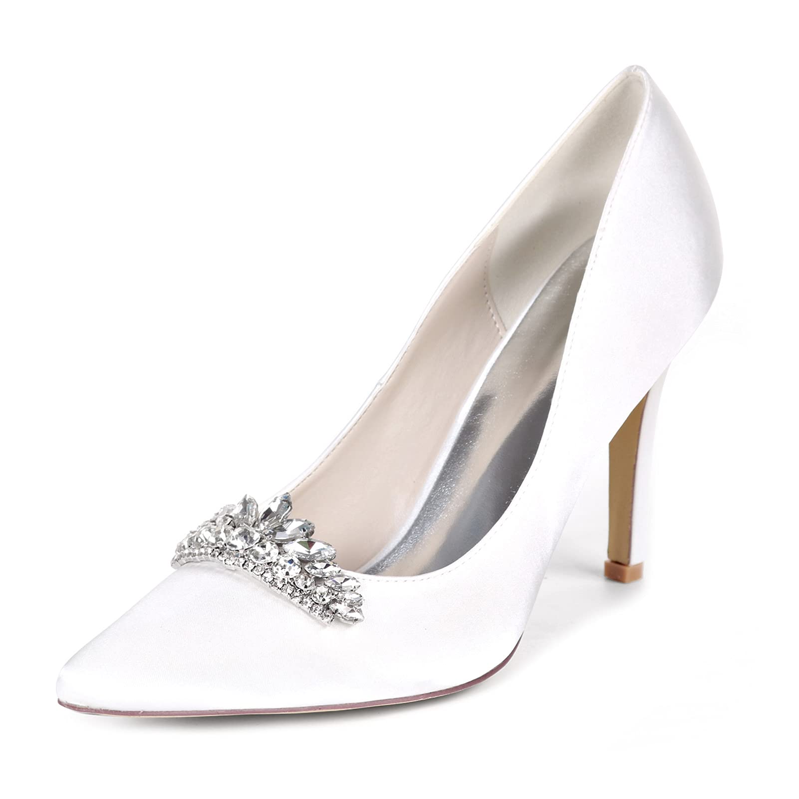 **PALHERU Women's Closed Toe Satin Bridal Pumps – Comfortable High Heel Wedding Shoes with Rhinestones for Party, Evening & Special Occasions**    *(Use for weddings, proms, formal events, and elegant parties.)*
