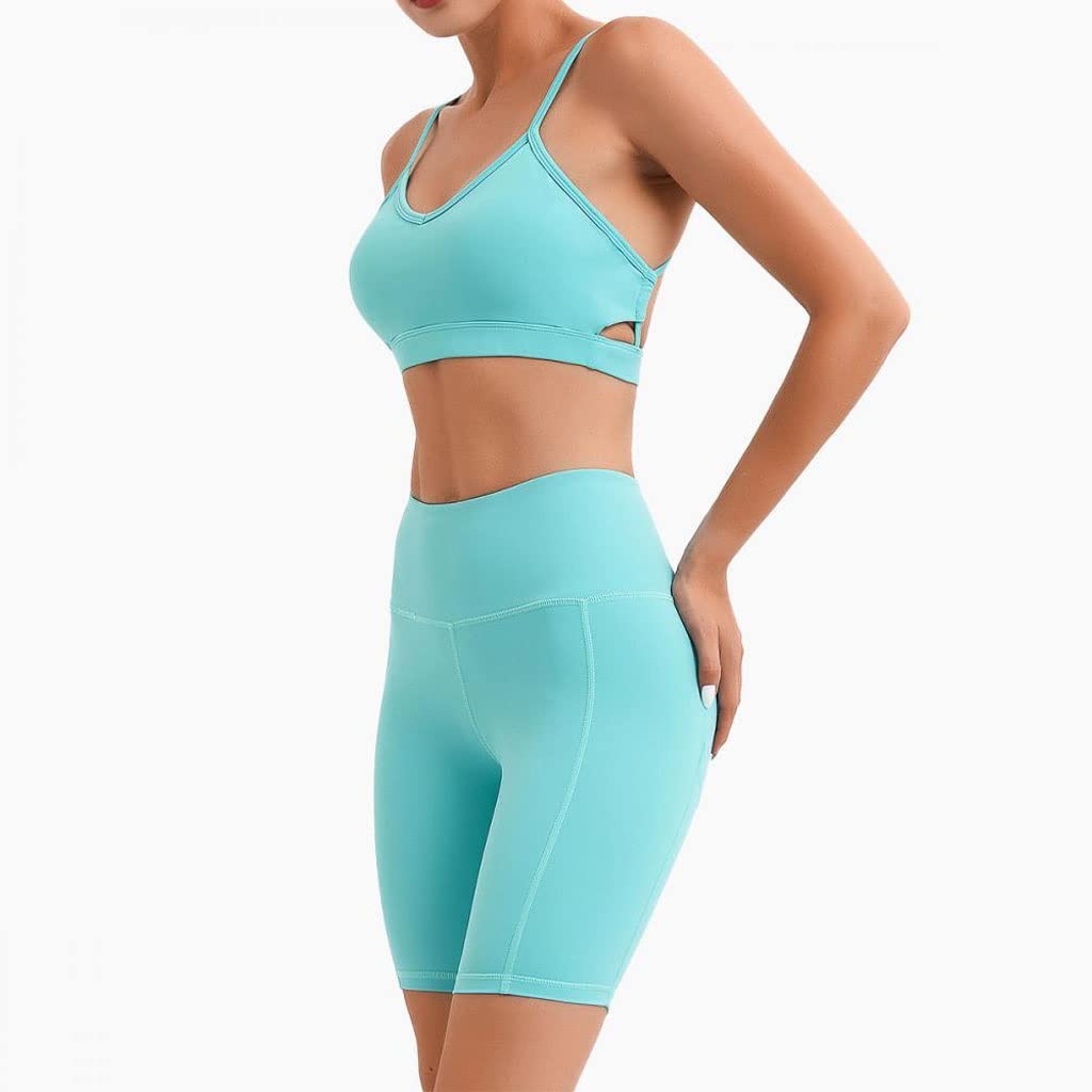 CCBUY Women's Seamless Yoga Set - High Waist Workout Leggings & Crop Top for Gym, Fitness, Running & Yoga (Sky Blue, Large) - Perfect for Yoga Classes, Gym Sessions & Active Lifestyle