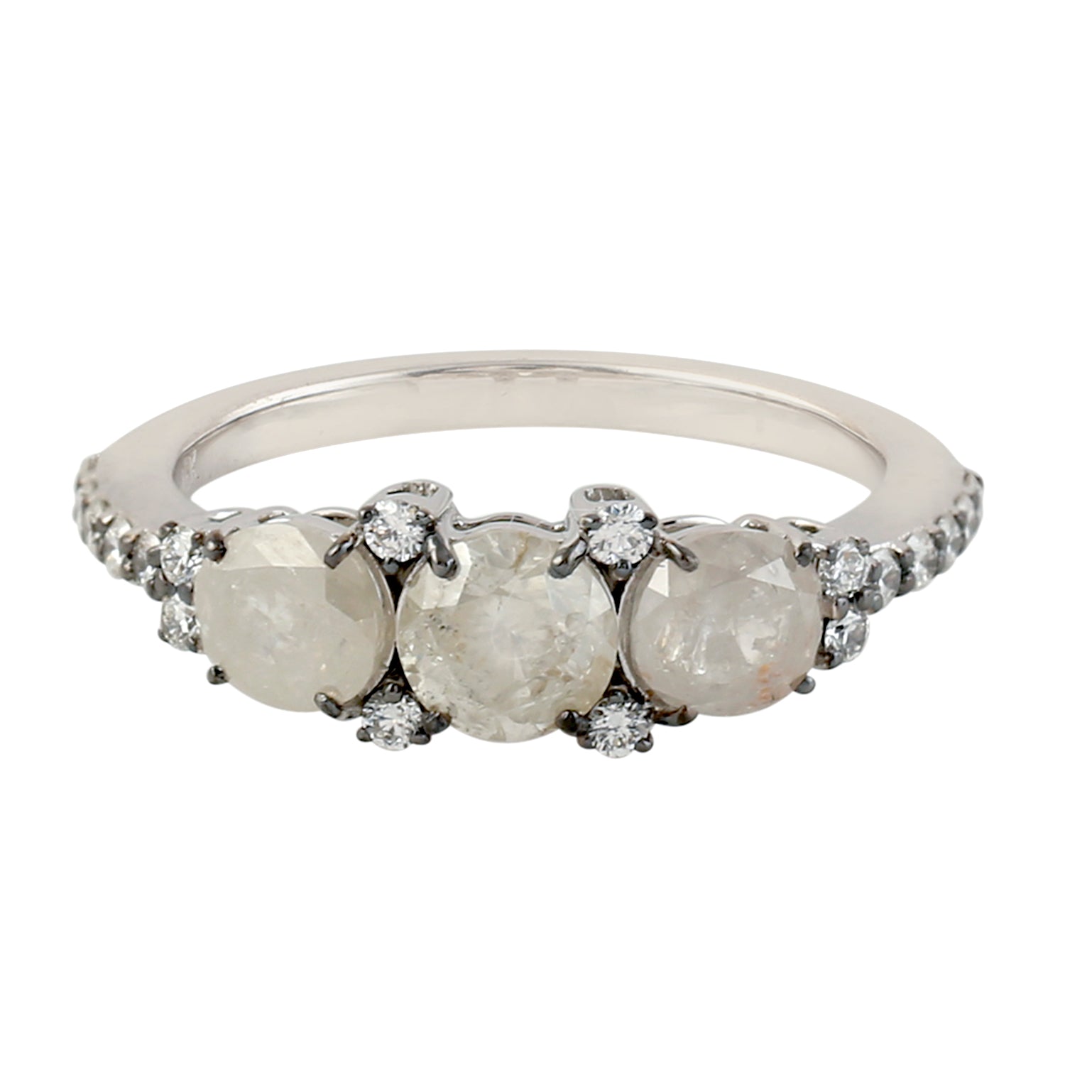 18K White Gold Handmade Ice Diamond Three Stone Ring – Elegant Engagement, Wedding, or Anniversary Jewelry Gift for Her