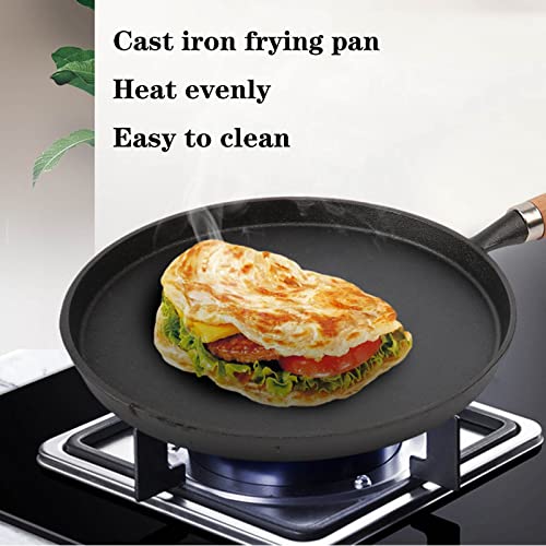 **26CM Flat-Bottomed Cast Iron Wok - Non-Stick Frying Pan for Eggs, Steak, Pancakes & Stir-Fry - Perfect for Home Cooking & Asian Cuisine**