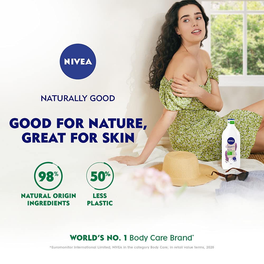 Nivea Naturally Good Natural Lavender Body Lotion for Dry Skin - 98% Natural Origin Ingredients, Paraben Free, 350ml - Hydrating Moisturizer for Daily Skincare Routine & Relaxing Nighttime Use