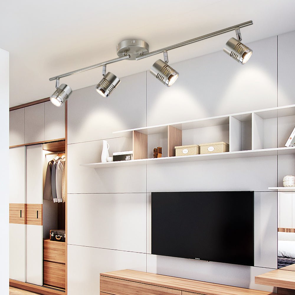 DLLT LED Track Lighting Kit with 4 Warm White GU10 Bulbs Included - Flush Mount Ceiling Spot Lights for Kitchen, Dining Room, Bedroom, Hallway - Perfect for Home and Commercial Lighting