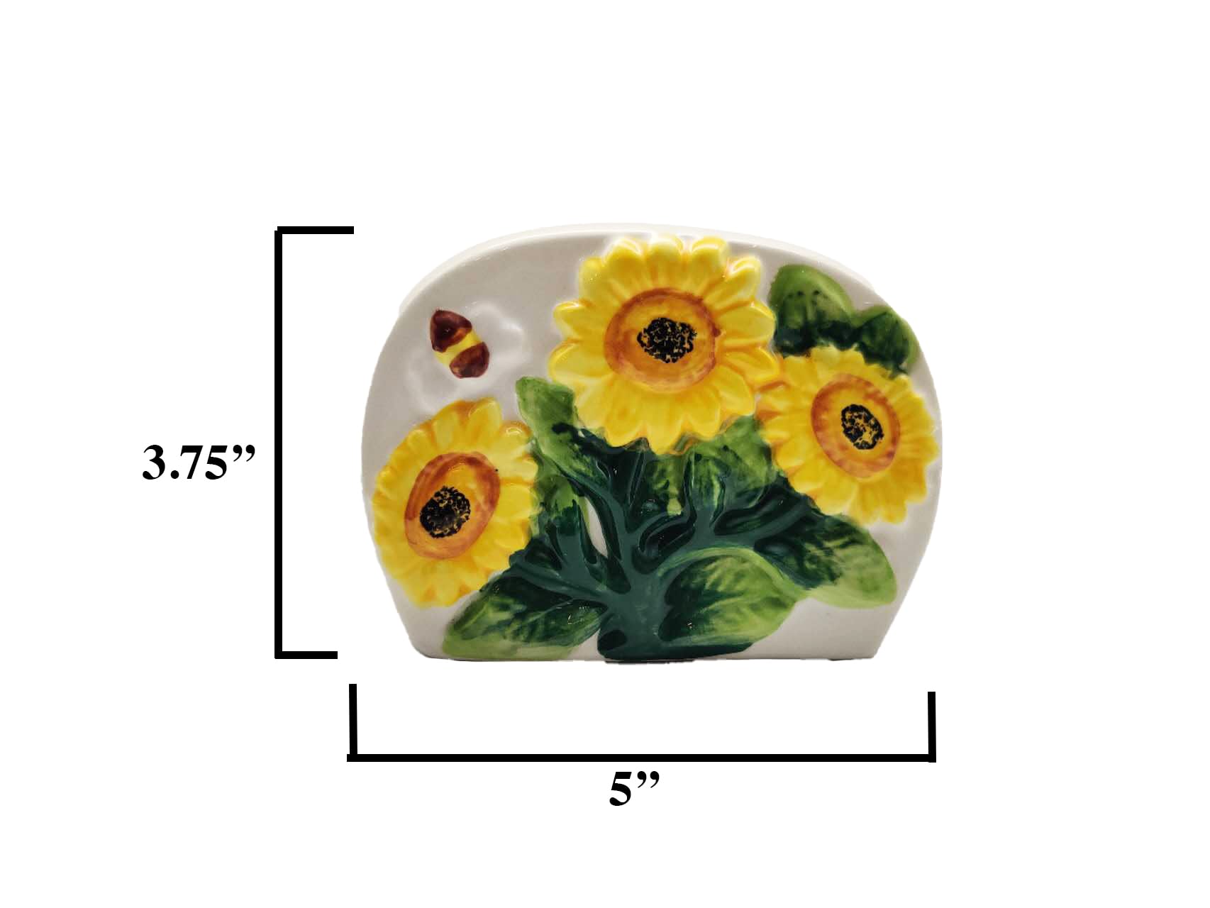 Tuscany 3D Sunflower Ceramic Napkin Holder - Hand Painted Kitchen & Restaurant Décor, Tabletop Napkin Dispenser for Dining Room, Cafe, and Home Decor